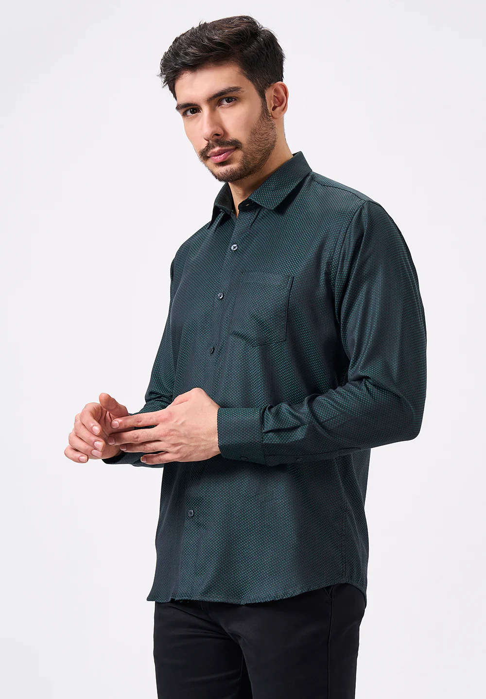Men Green Slim Fit Formal Shirt - Image 4