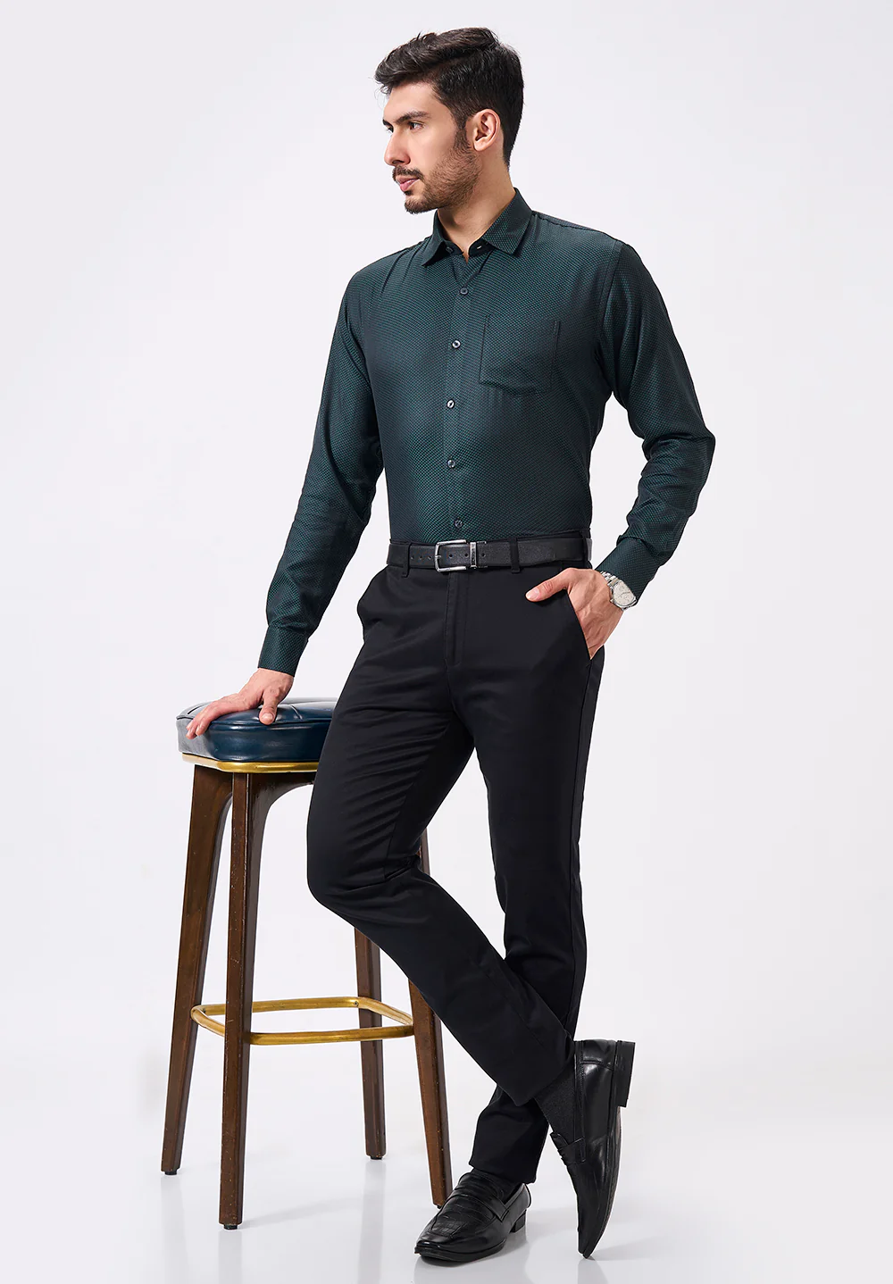 Men Green Slim Fit Formal Shirt - Image 5