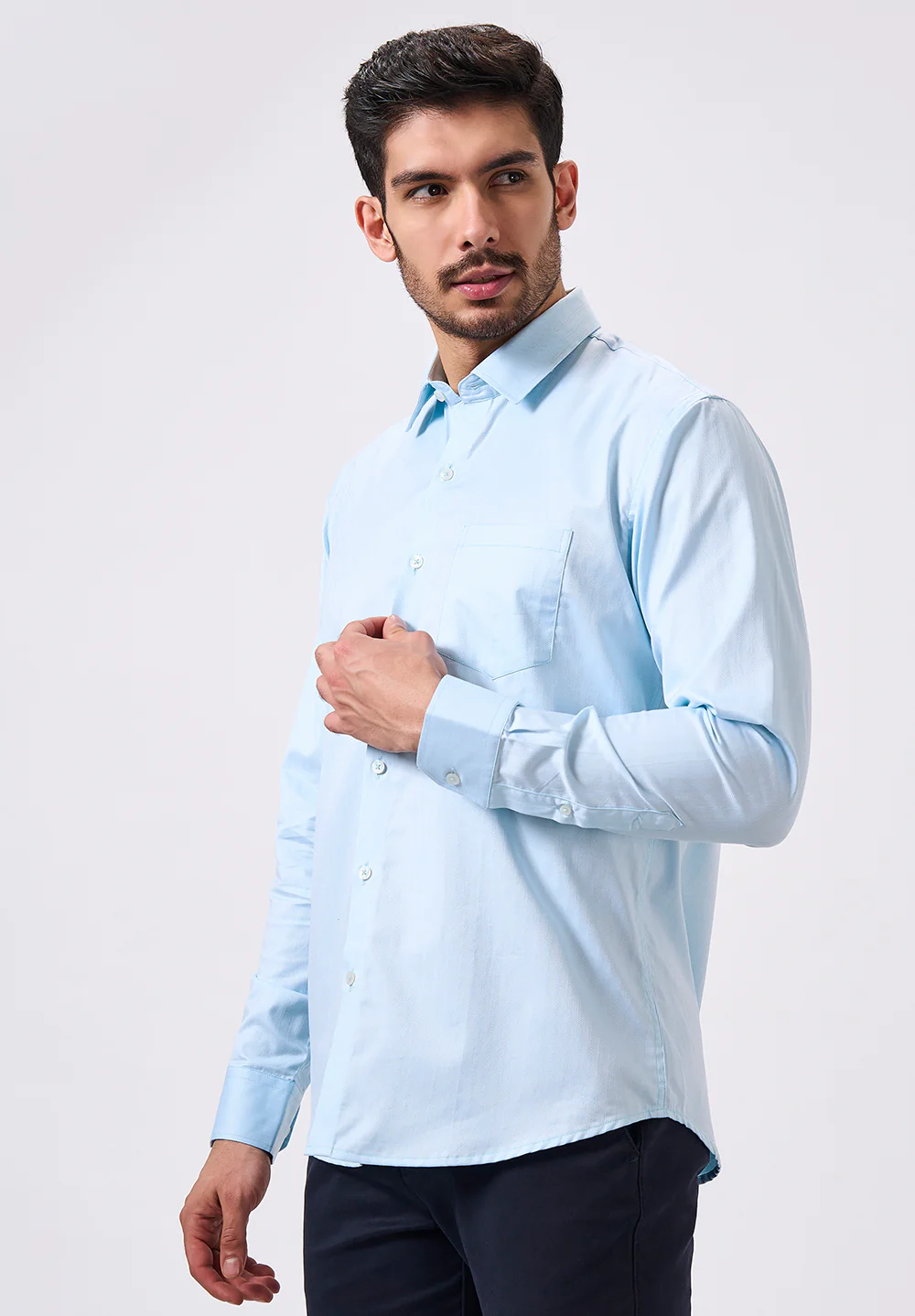 Men Blue Slim Fit Formal Shirt - Image 4