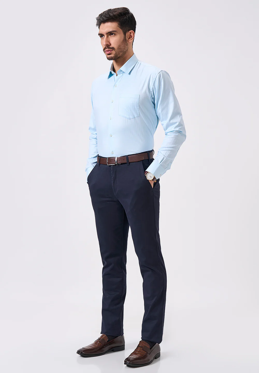 Men Blue Slim Fit Formal Shirt - Image 5