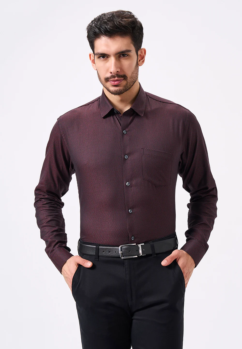 Men Maroon Slim Fit Formal Shirt