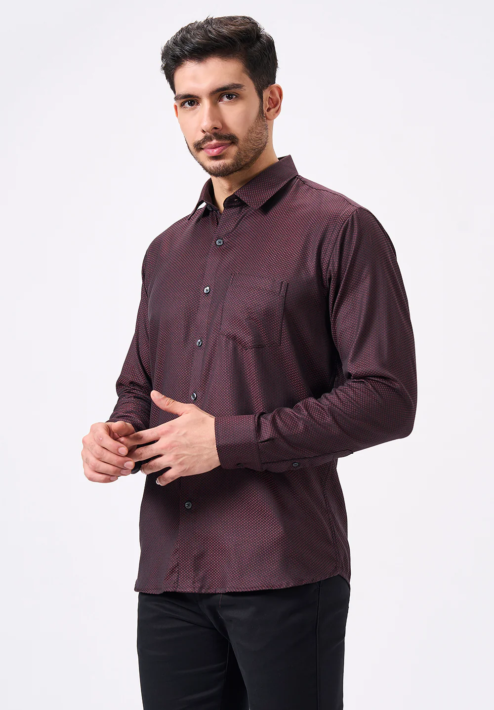 Men Maroon Slim Fit Formal Shirt - Image 4