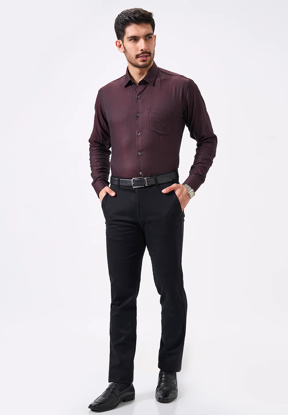 Men Maroon Slim Fit Formal Shirt - Image 5