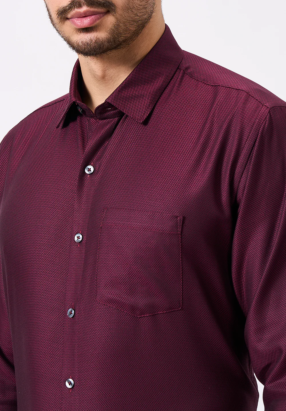 Men Maroon Slim Fit Formal Shirt - Image 3