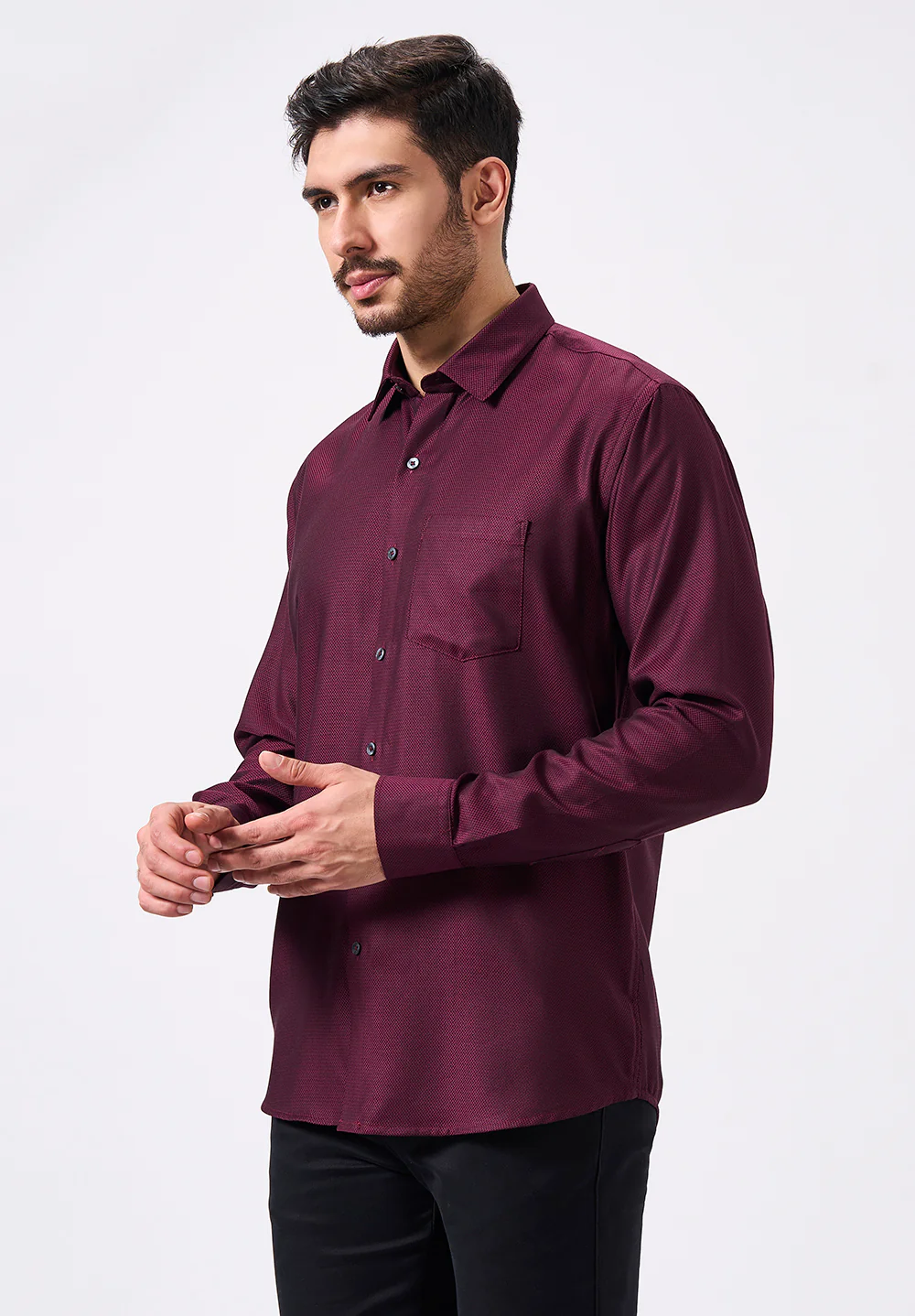 Men Maroon Slim Fit Formal Shirt - Image 4