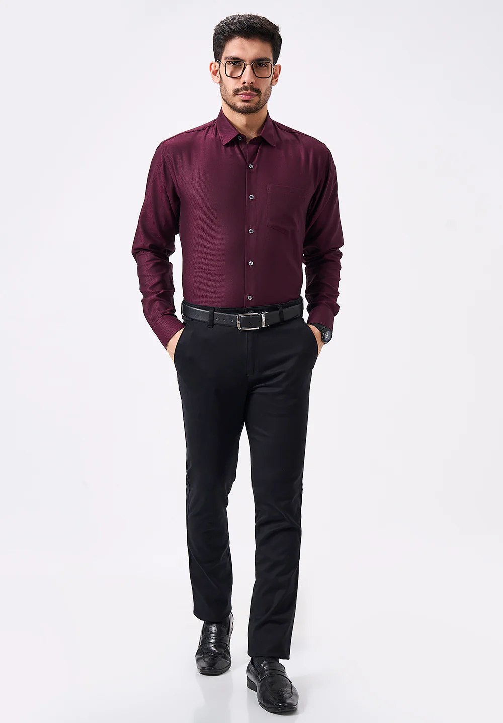 Men Maroon Slim Fit Formal Shirt - Image 5