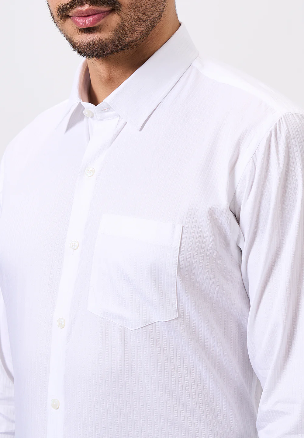 Men White Slim Fit Formal Shirt - Image 3
