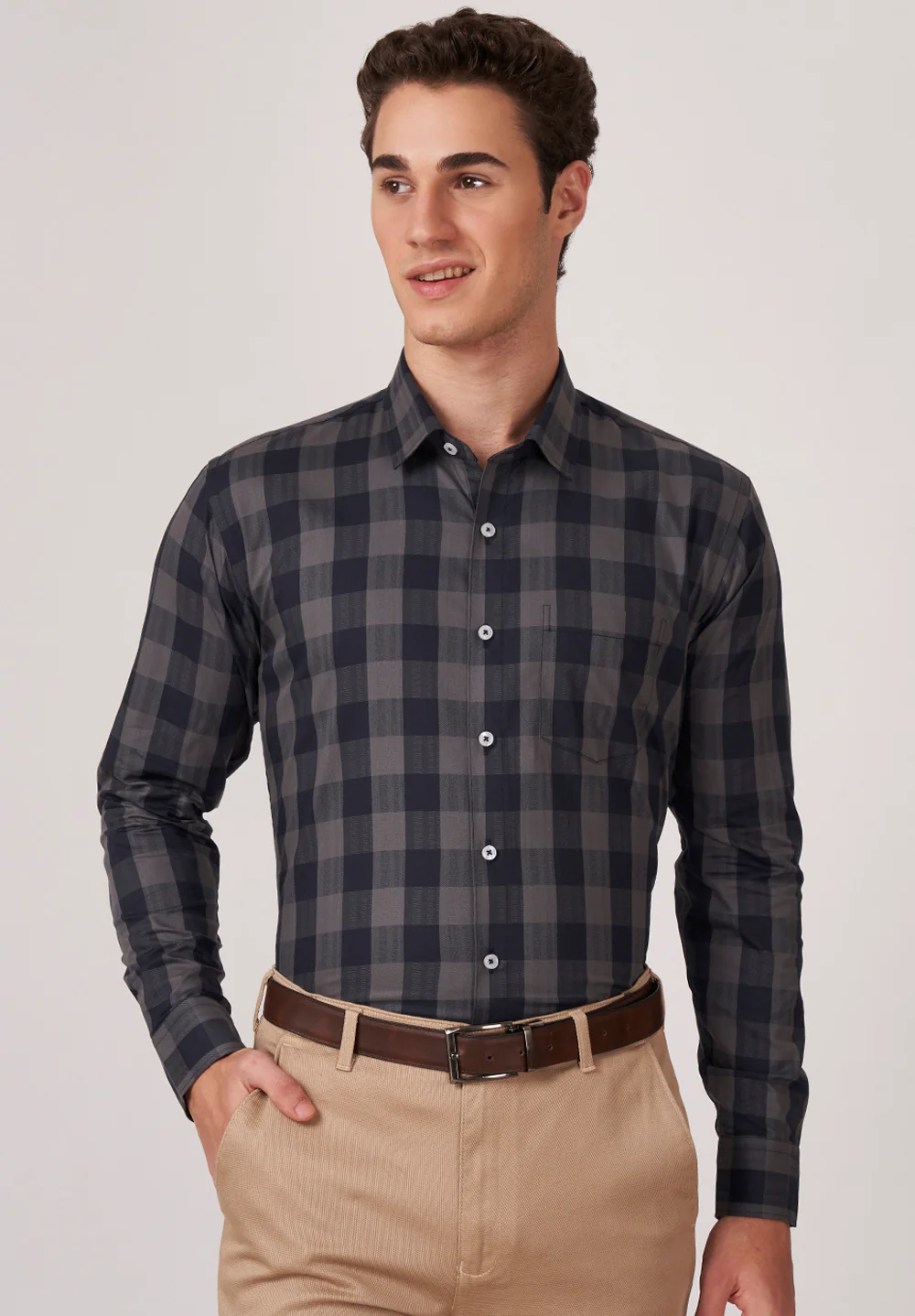 Men Gray Slim Fit Formal Shirt