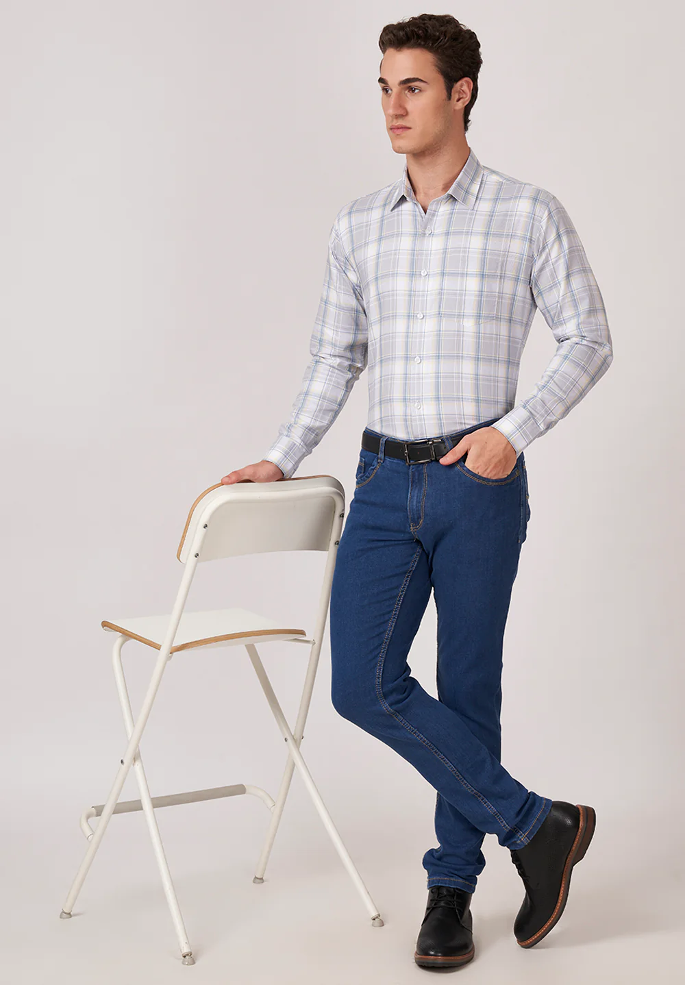 Men Gray Slim Fit Formal Shirt - Image 5