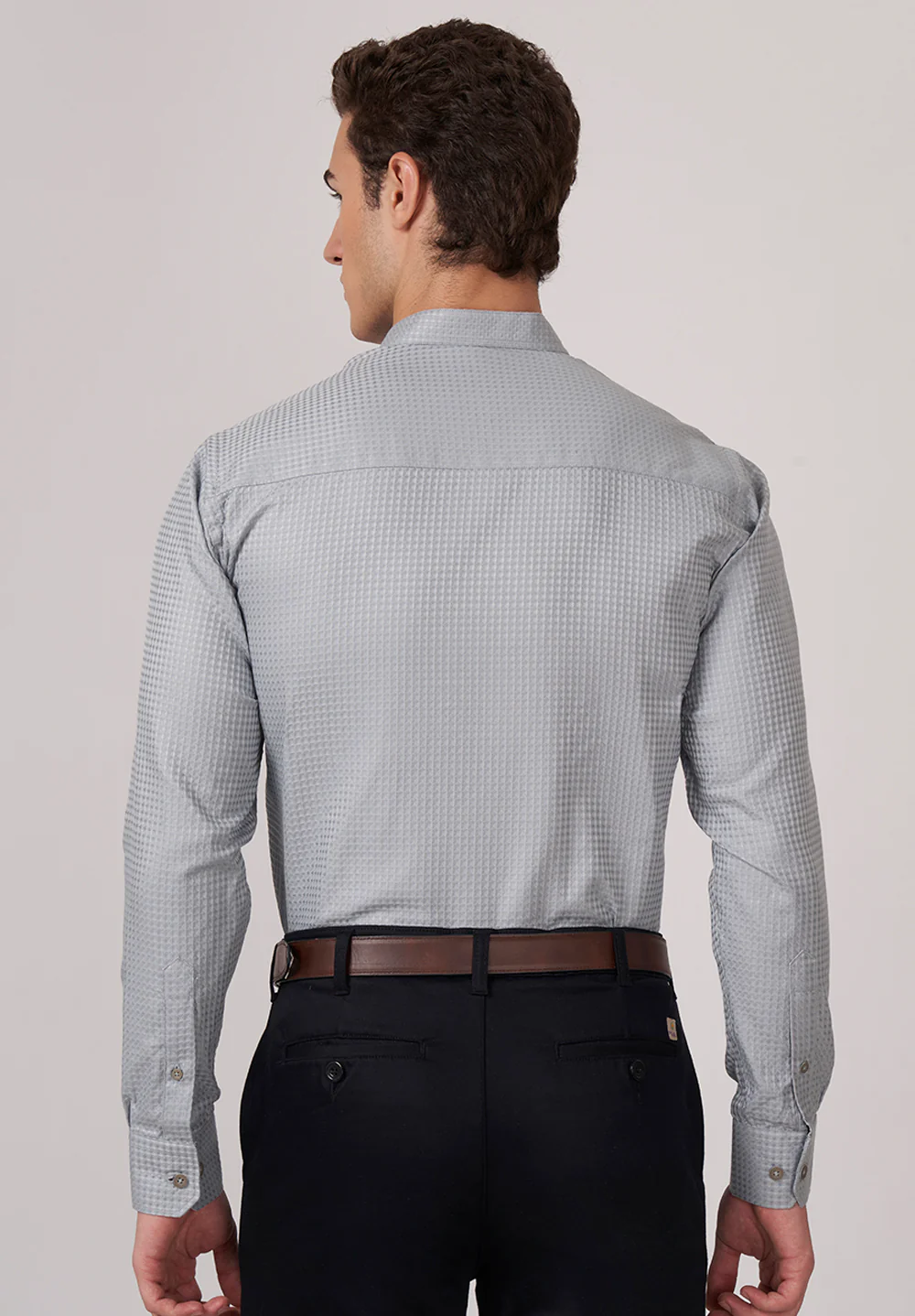 Men Gray Slim Fit Formal Shirt - Image 3