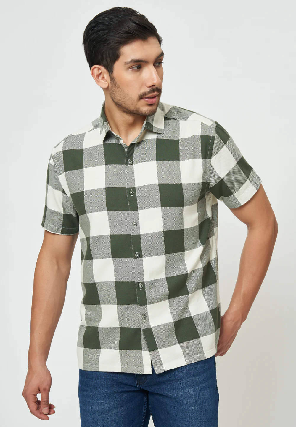 Men Green Checkered Casual Shirt