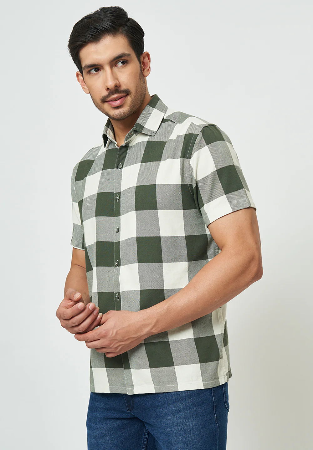 Men Green Checkered Casual Shirt - Image 3
