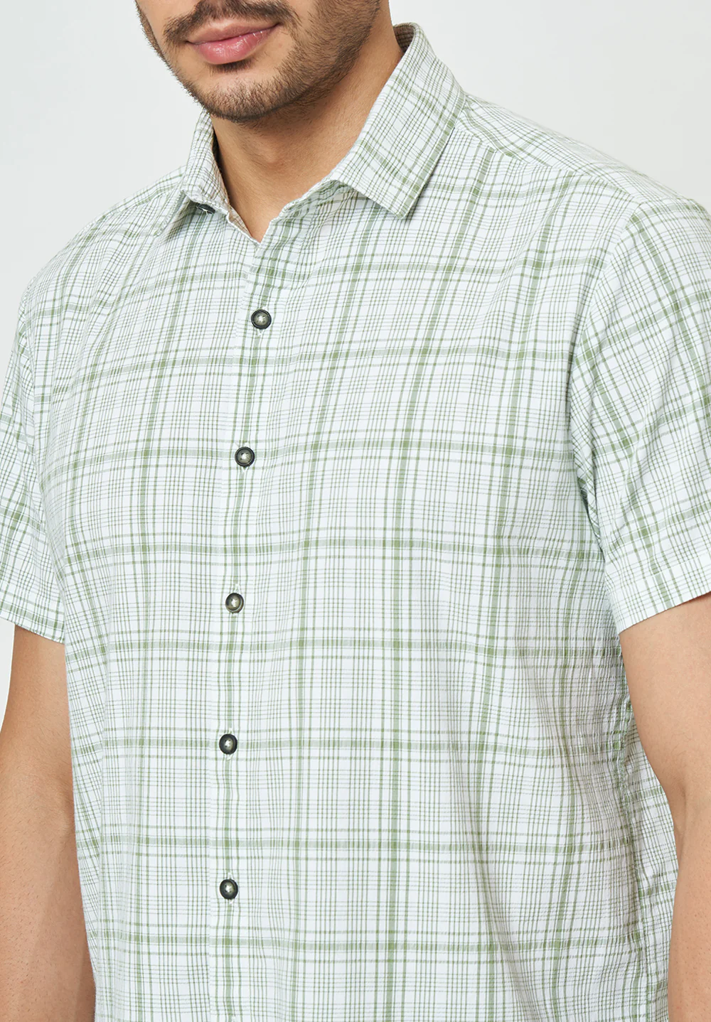Men Green Checks Casual Shirt - Image 3