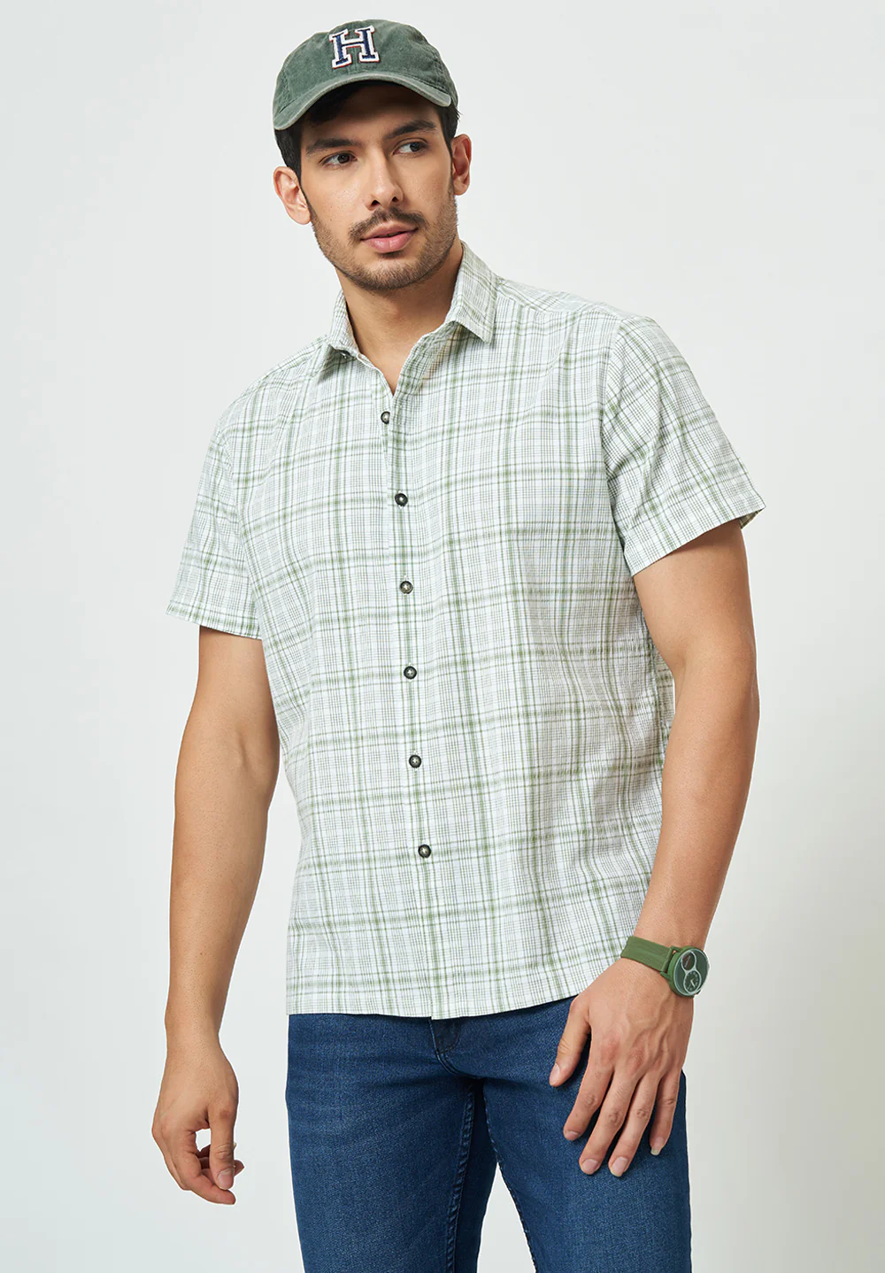 Men Green Checks Casual Shirt - Image 5