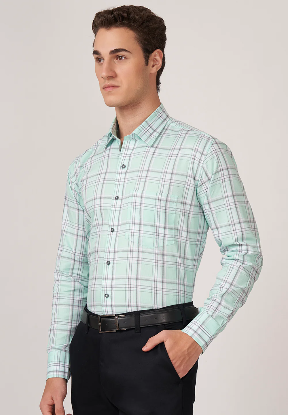 Men Green Regular Fit Formal Shirt - Image 3