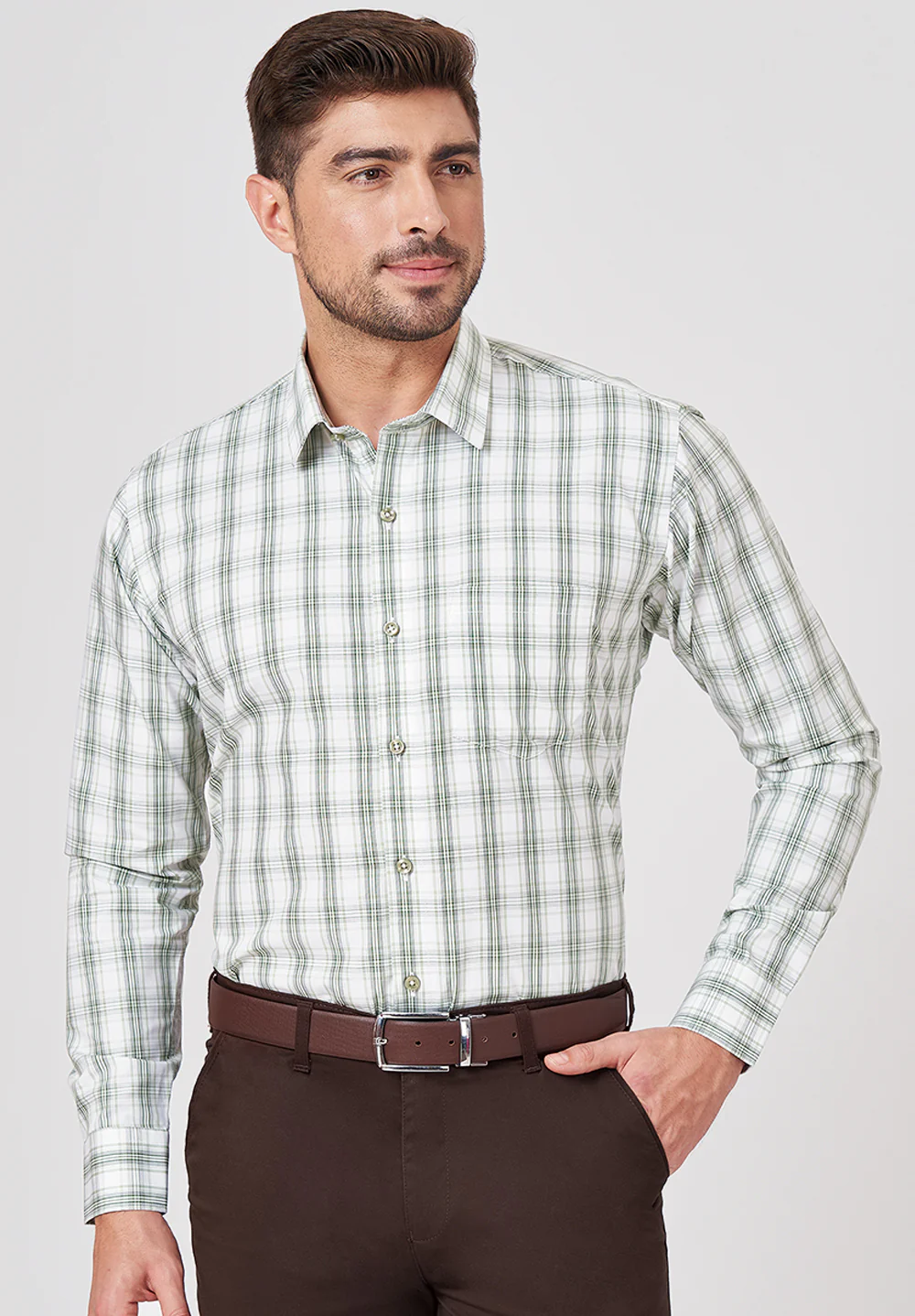 Men Green Slim Fit Formal Shirt