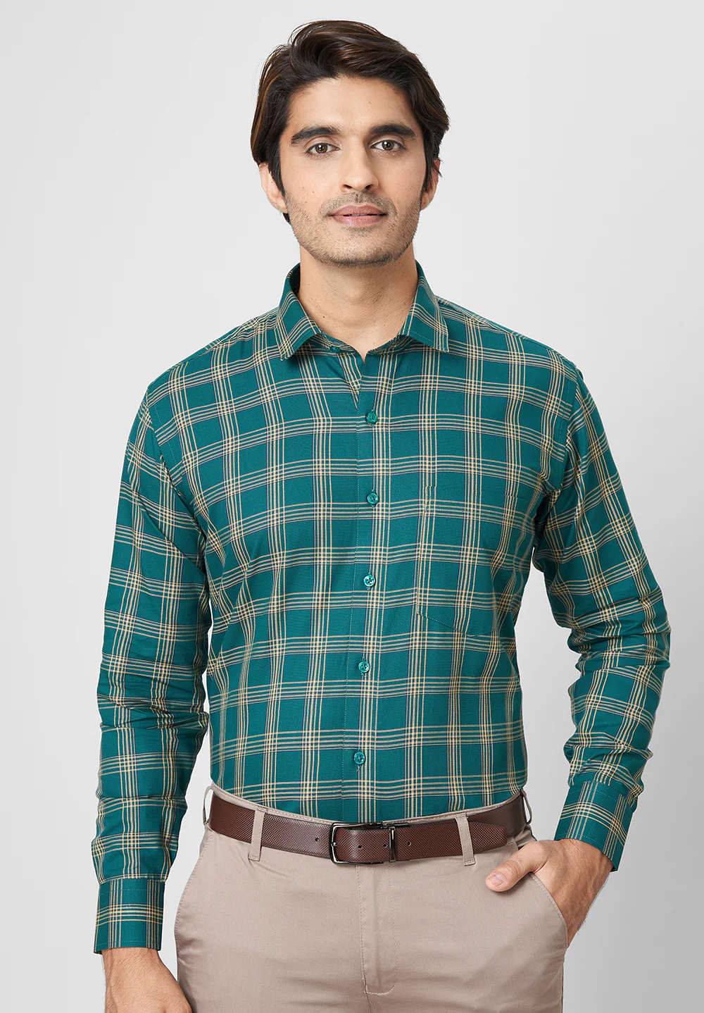 Men Green Regular Fit Formal Shirt - Image 4