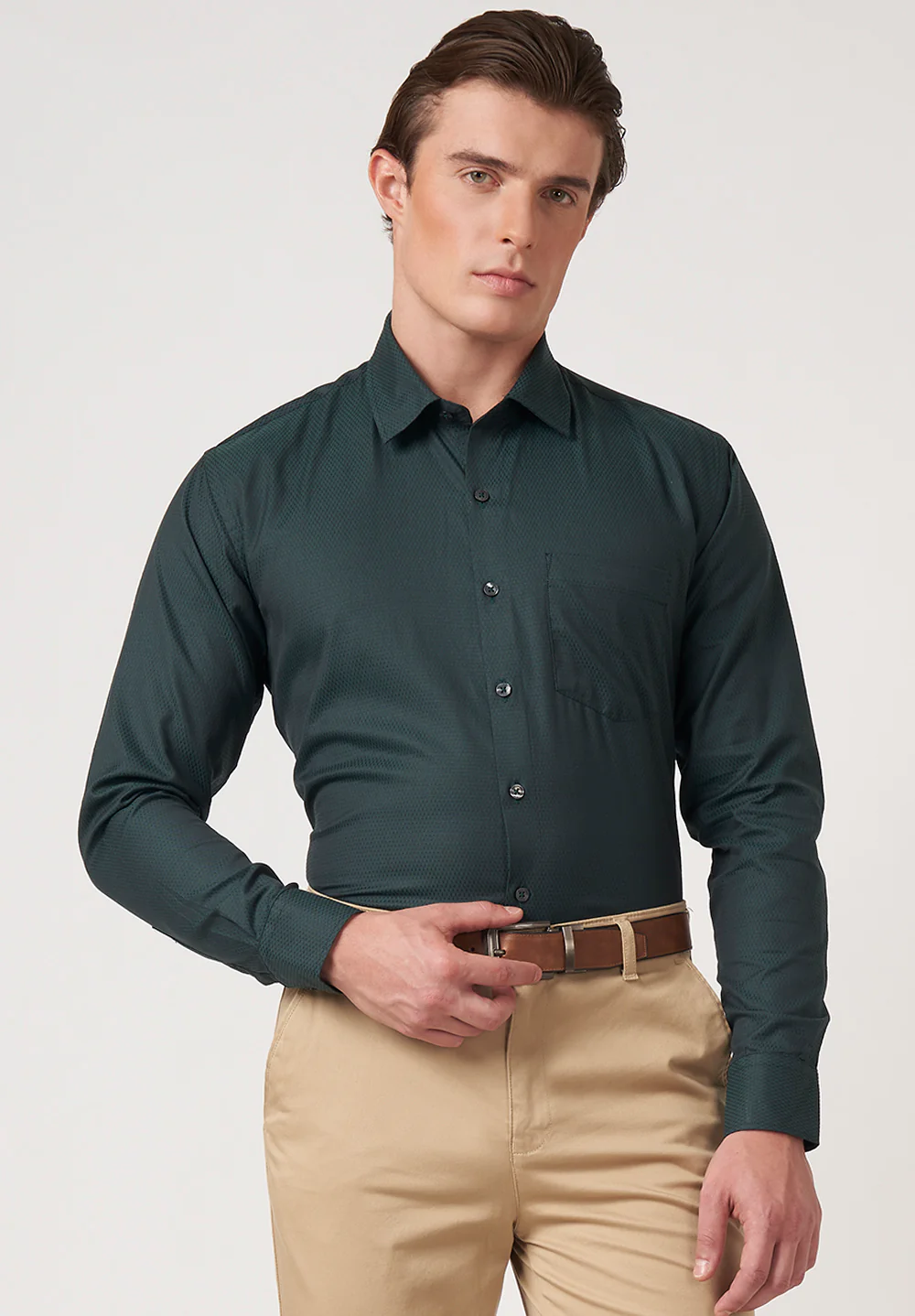 Men Green Slim Fit Formal Shirt
