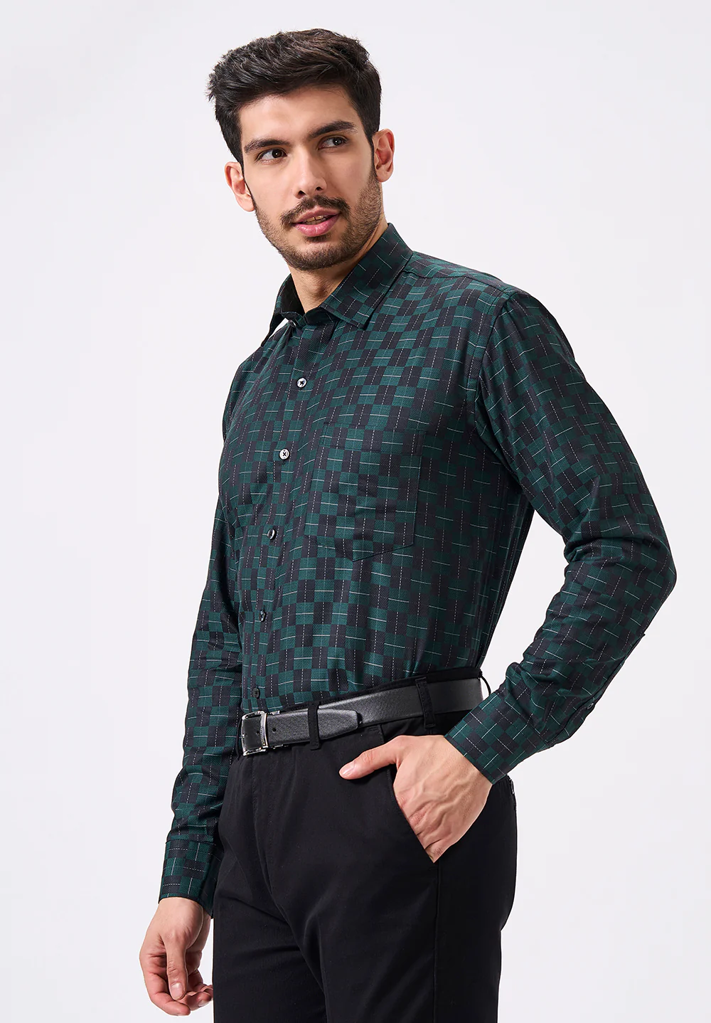 Men Green Regular Fit Formal Shirt - Image 3