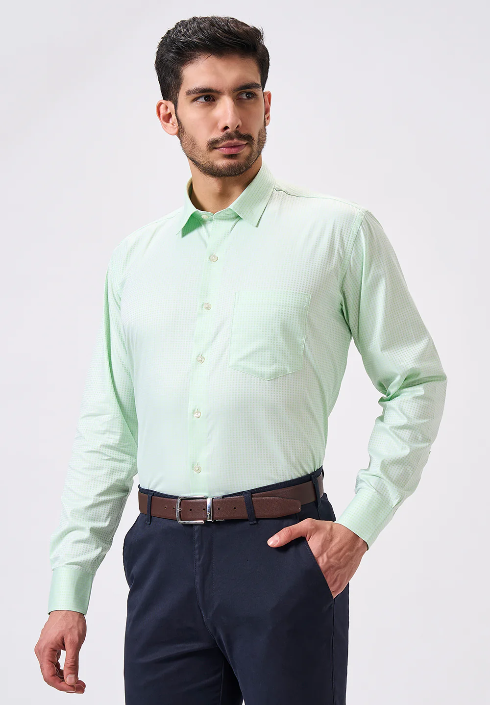 Men Green Regular Fit Formal Shirt - Image 3
