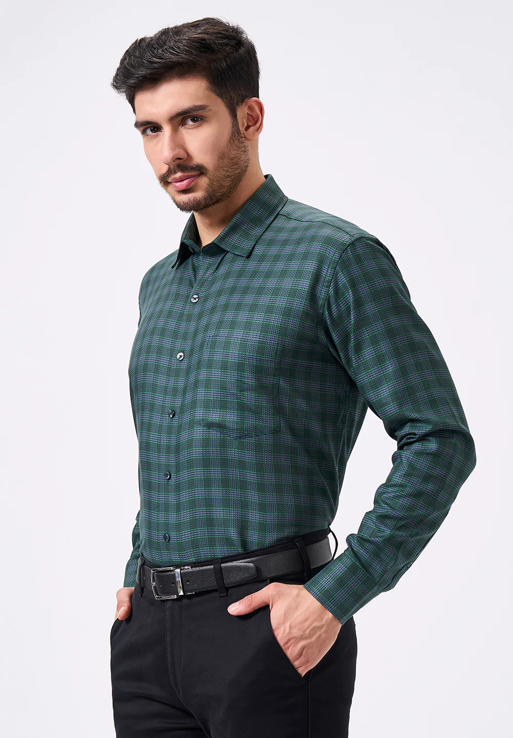 Men Green Regular Fit Formal Shirt - Image 3