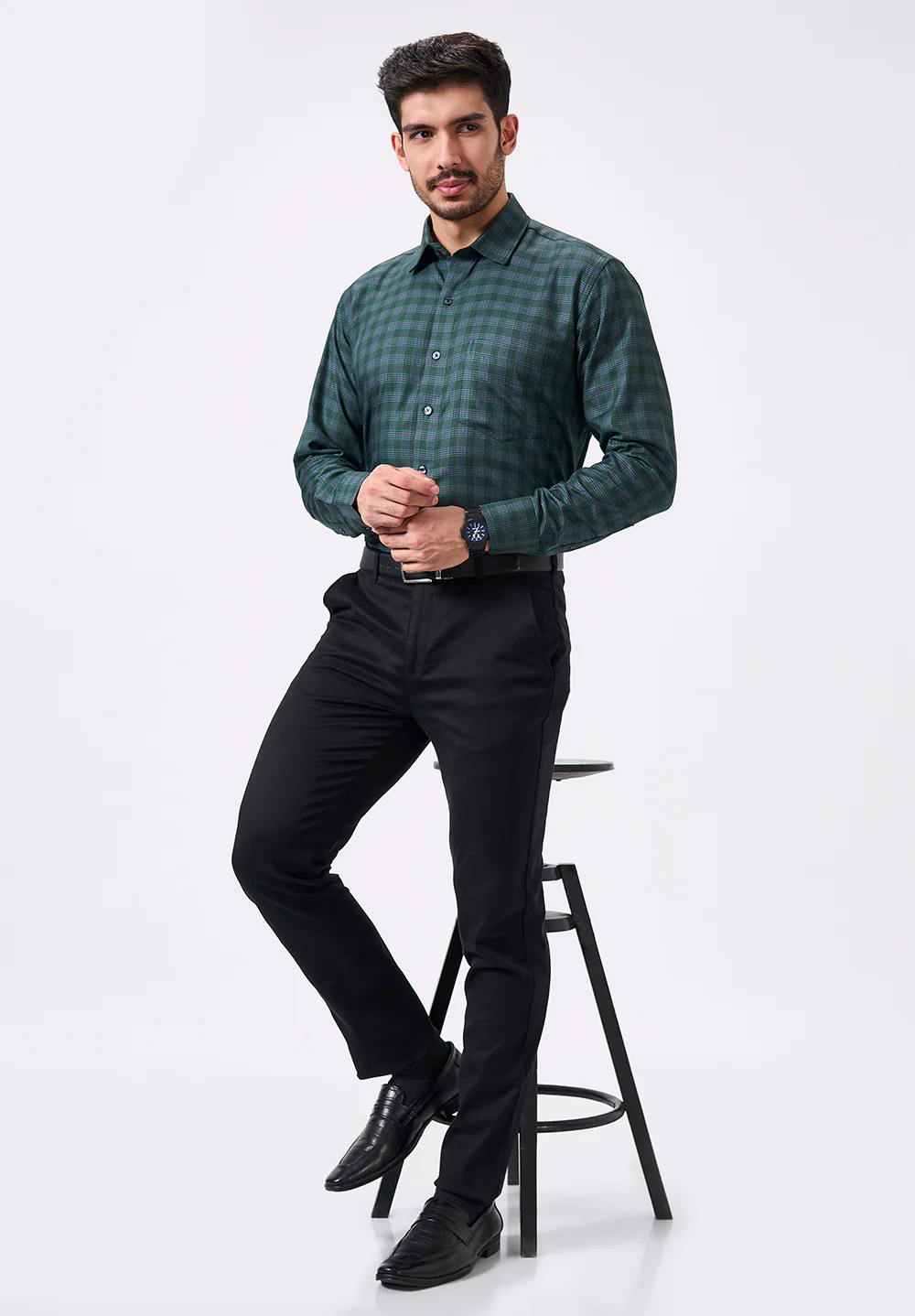 Men Green Regular Fit Formal Shirt - Image 5