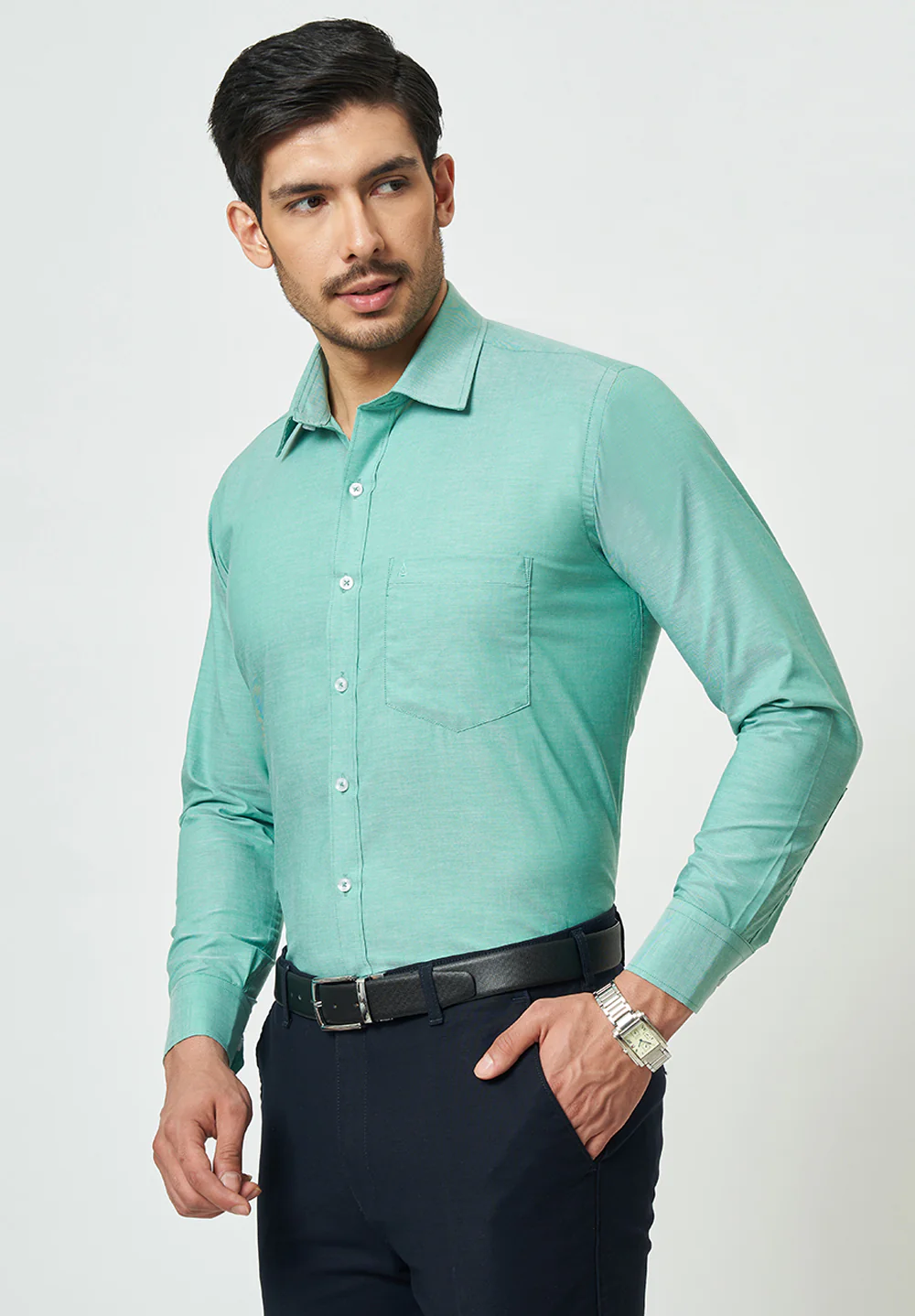Men Green Regular Fit Formal Shirt - Image 3