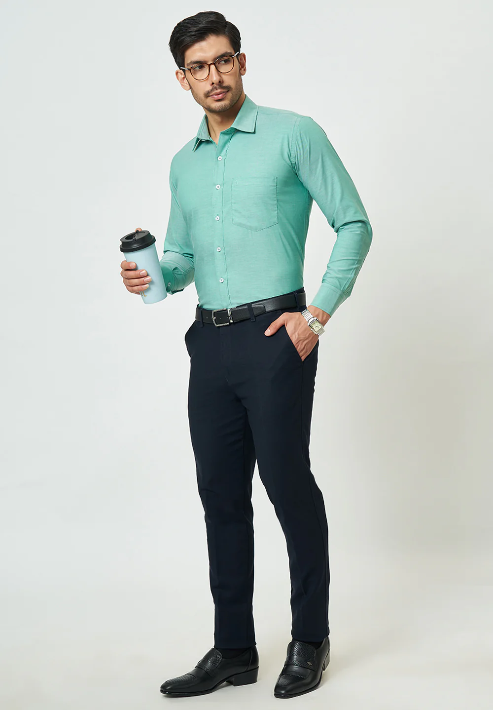 Men Green Regular Fit Formal Shirt - Image 5
