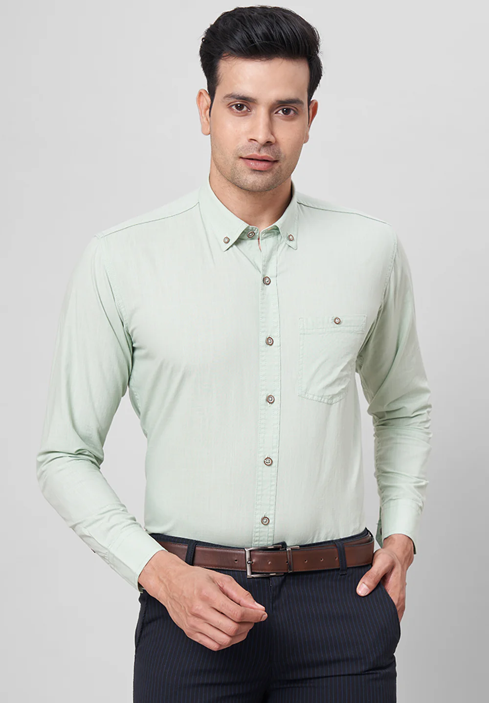 Men Green Slim Fit Formal Shirt