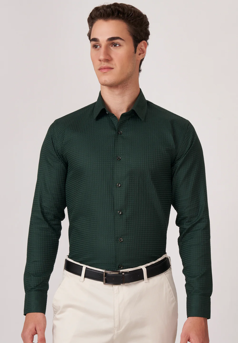 Men Green Slim Fit Formal Shirt