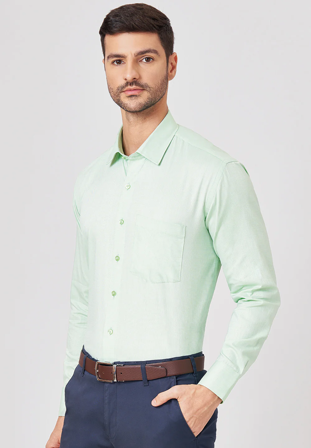 Men Green Regular Fit Formal Shirt - Image 3