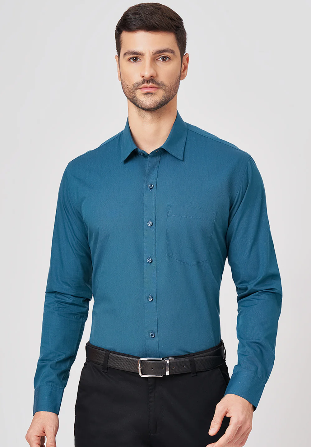 Men Green Slim Fit Formal Shirt
