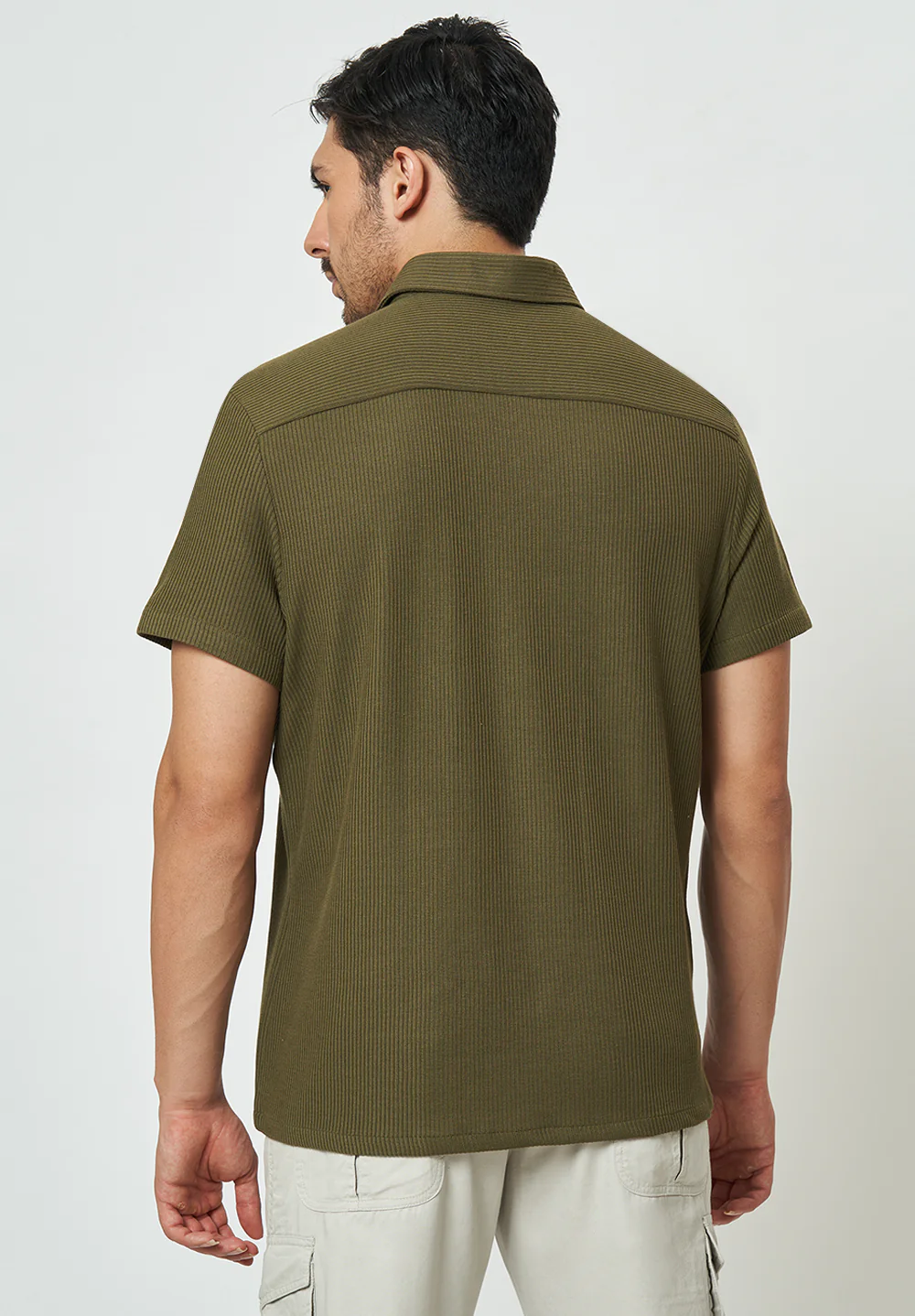 Men Green Striped Casual Shirt - Image 2