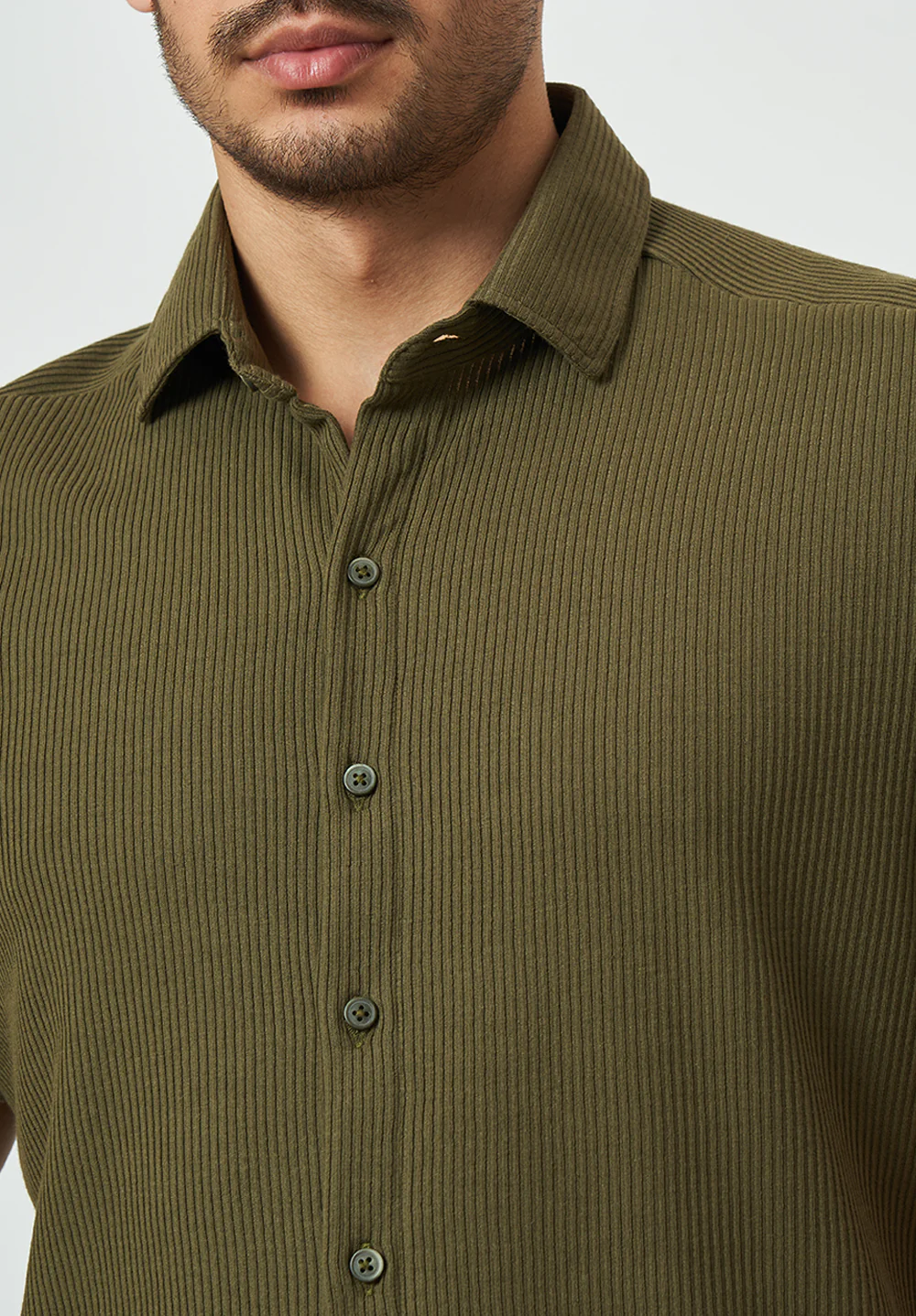 Men Green Striped Casual Shirt - Image 3