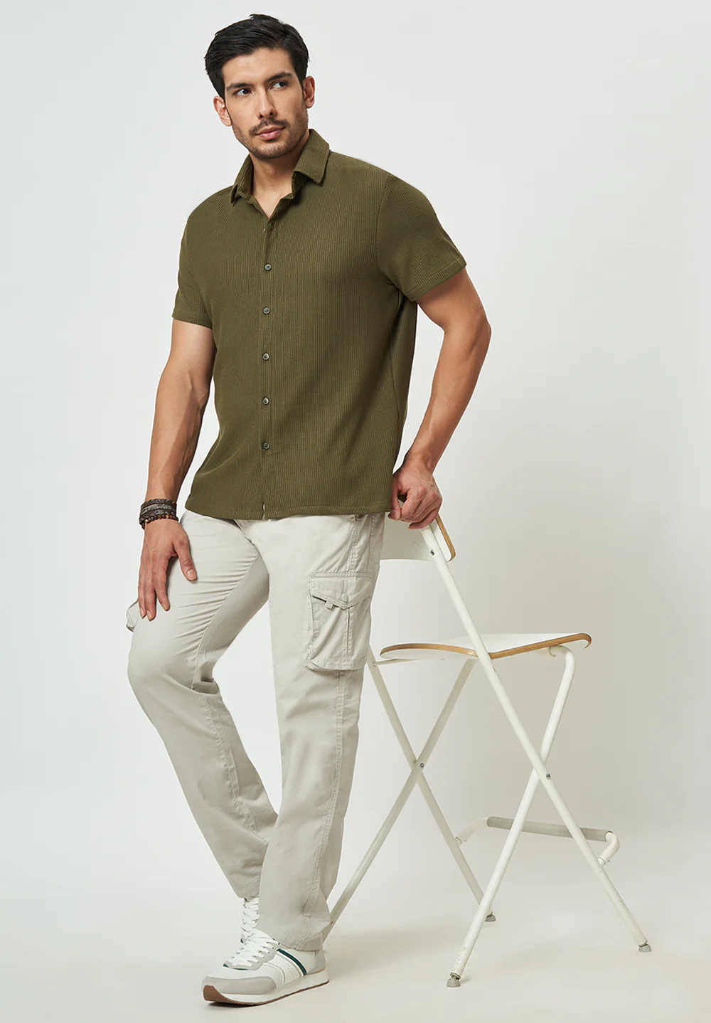 Men Green Striped Casual Shirt - Image 4