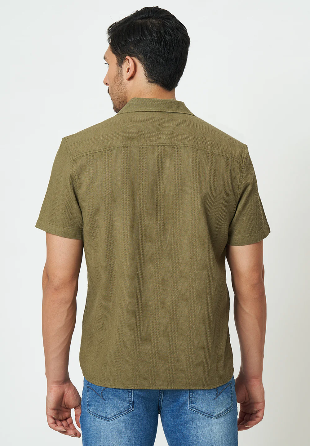 Men Green Textured Casual Shirt - Image 2