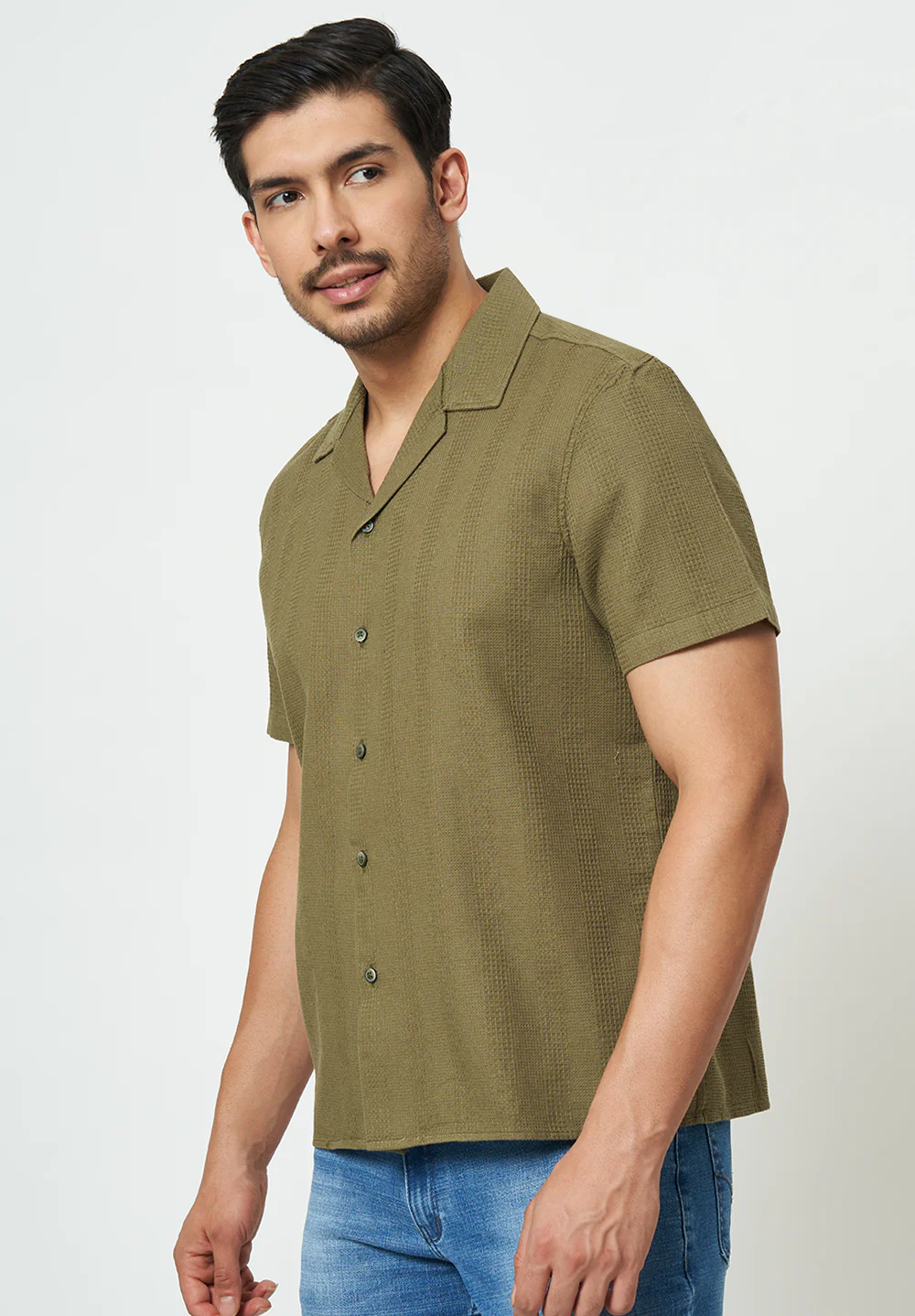 Men Green Textured Casual Shirt - Image 3