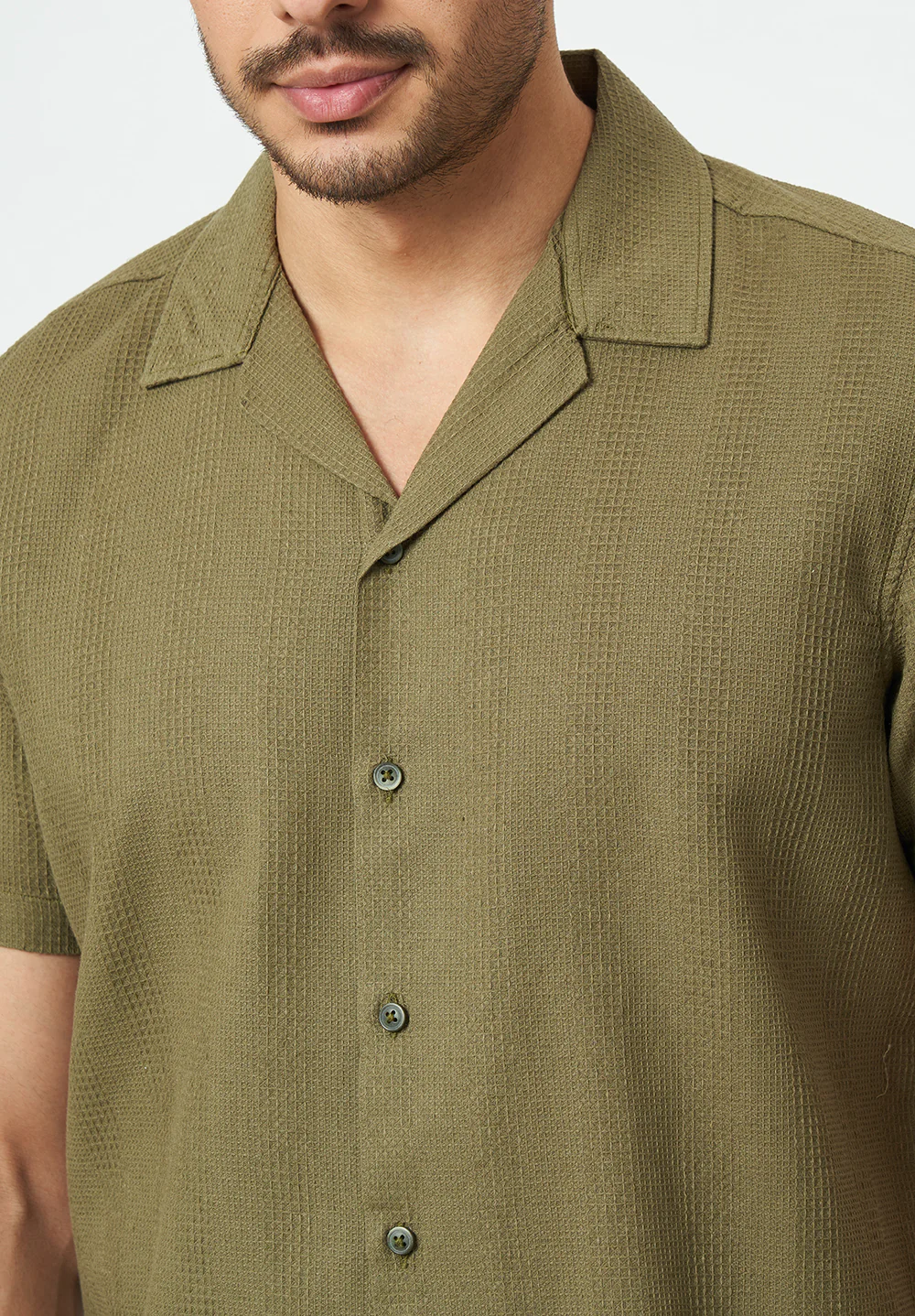 Men Green Textured Casual Shirt - Image 5