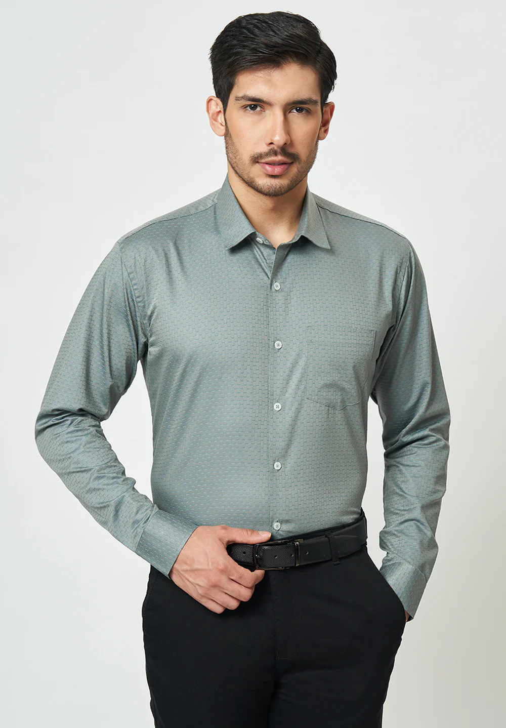 Men Grey Slim Fit Formal Shirt