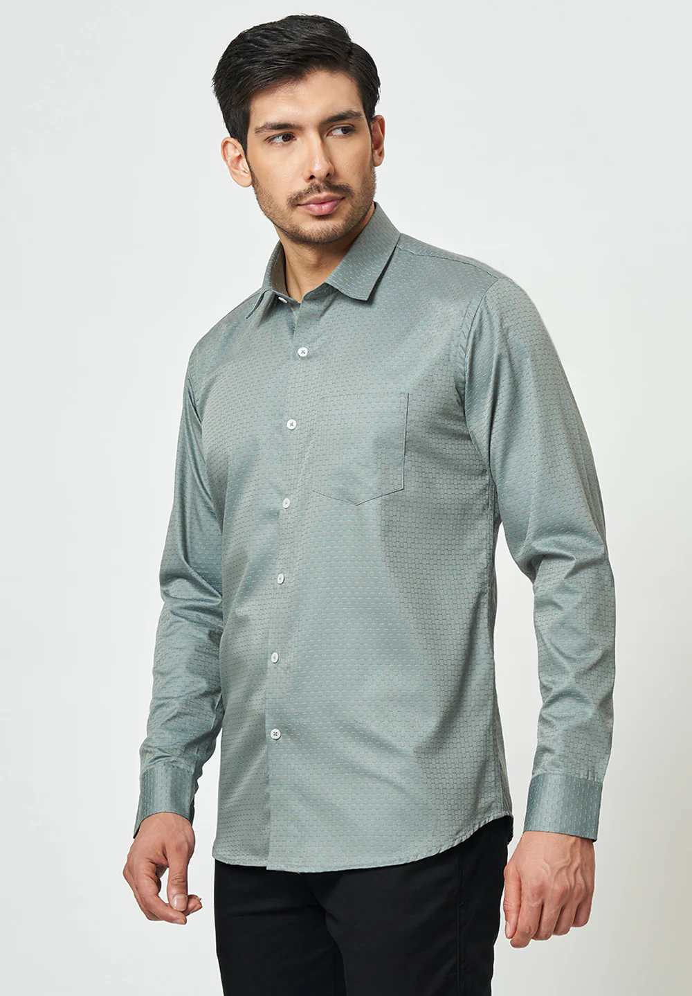 Men Grey Slim Fit Formal Shirt - Image 2