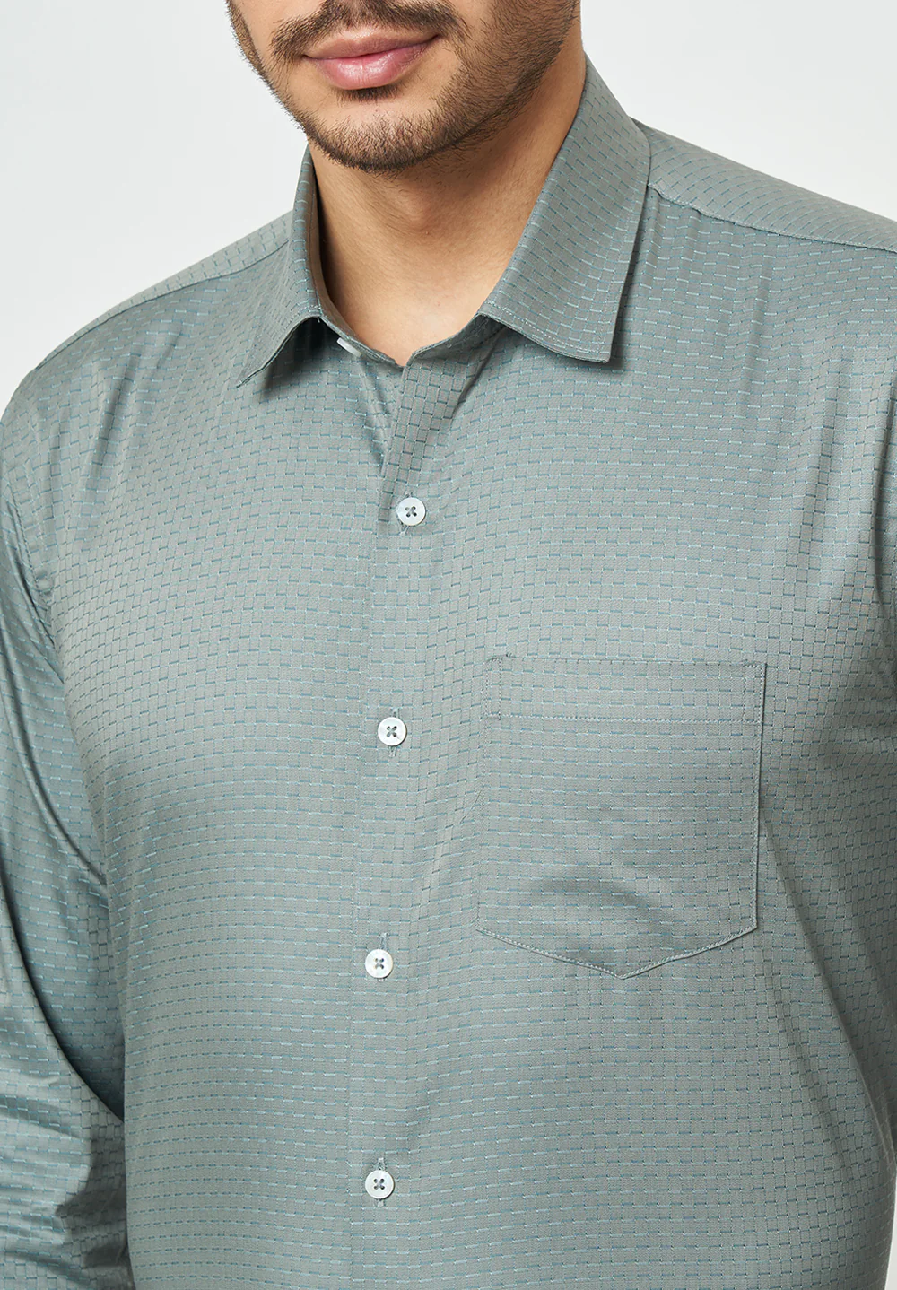 Men Grey Slim Fit Formal Shirt - Image 4