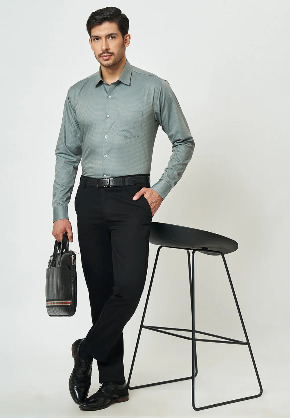 Men Grey Slim Fit Formal Shirt - Image 5