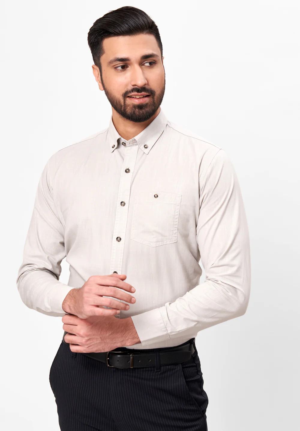 Men Grey Slim Fit Formal Shirt