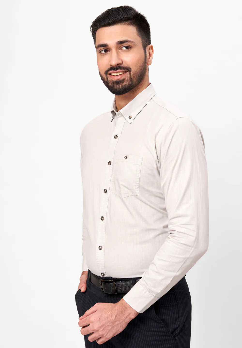 Men Grey Slim Fit Formal Shirt - Image 3