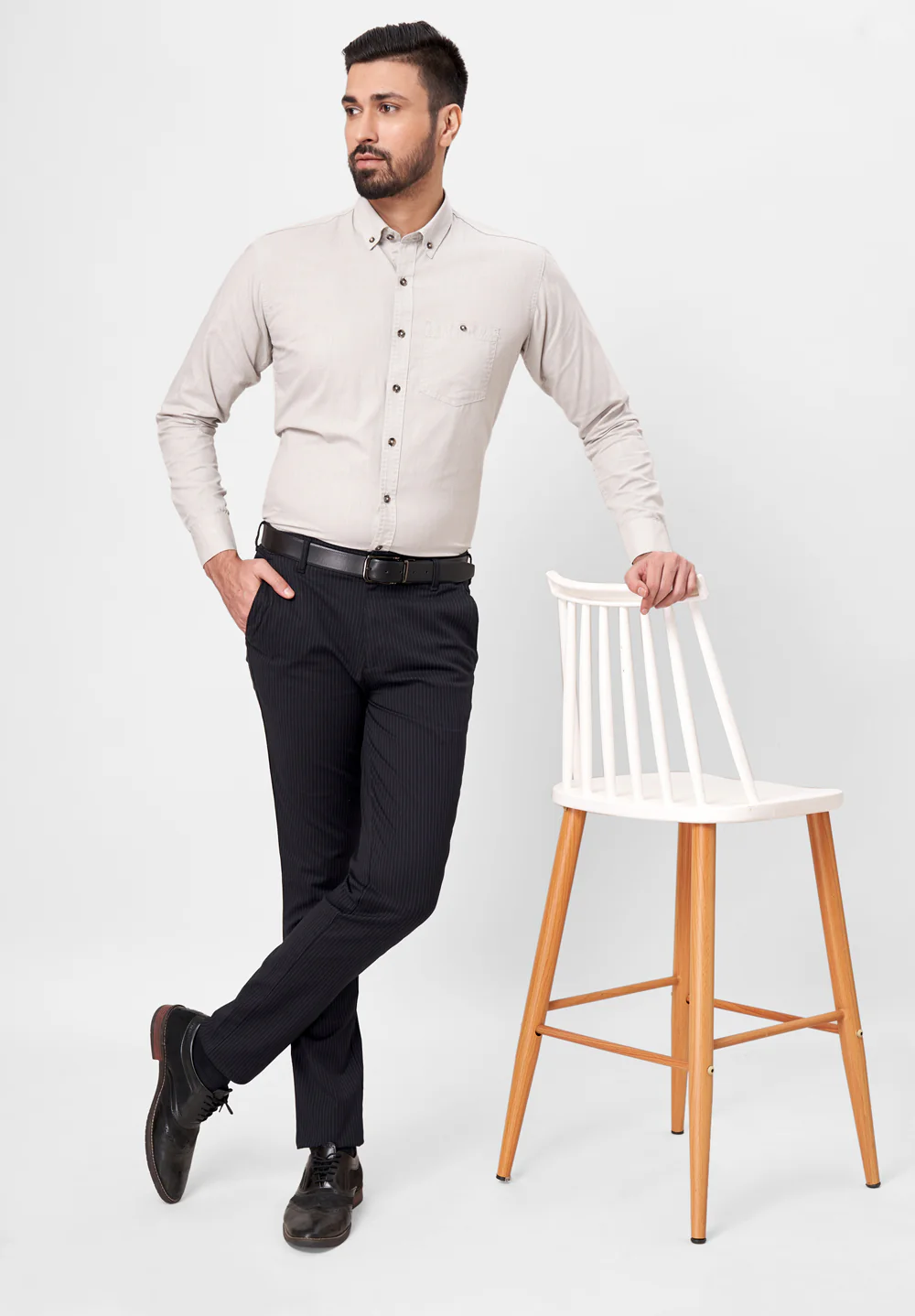 Men Grey Slim Fit Formal Shirt - Image 5