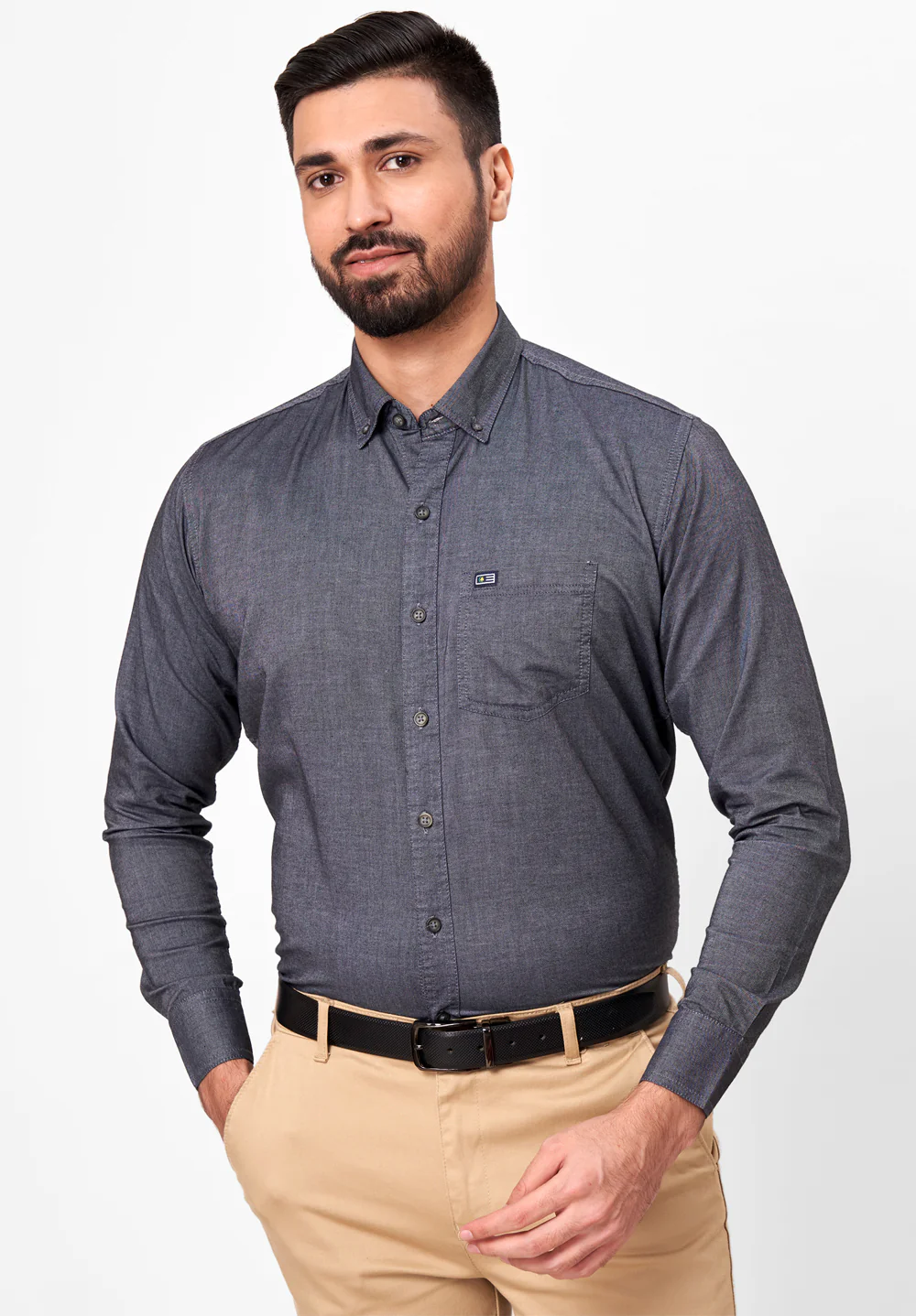 Men Grey Slim Fit Formal Shirt