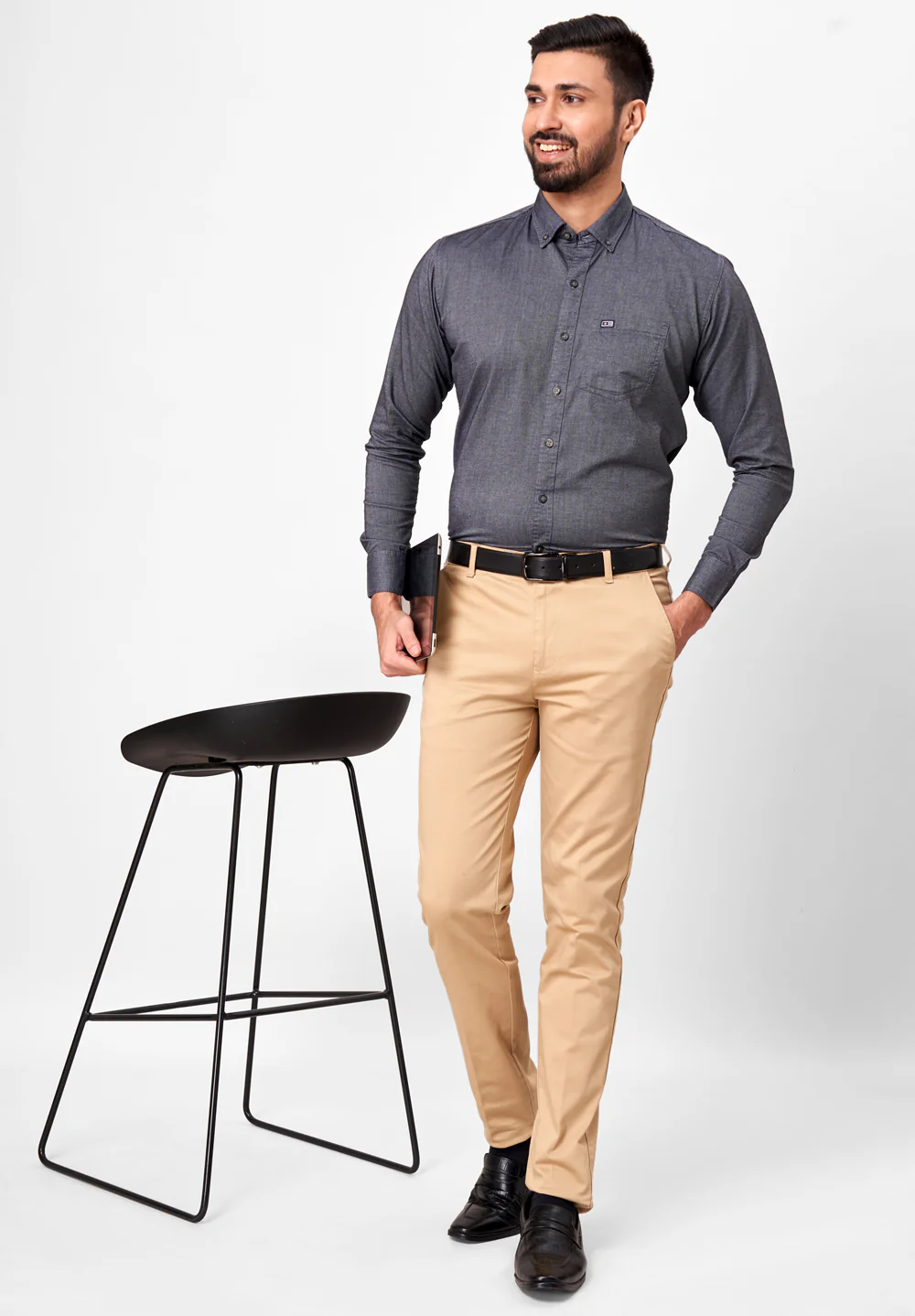Men Grey Slim Fit Formal Shirt - Image 4