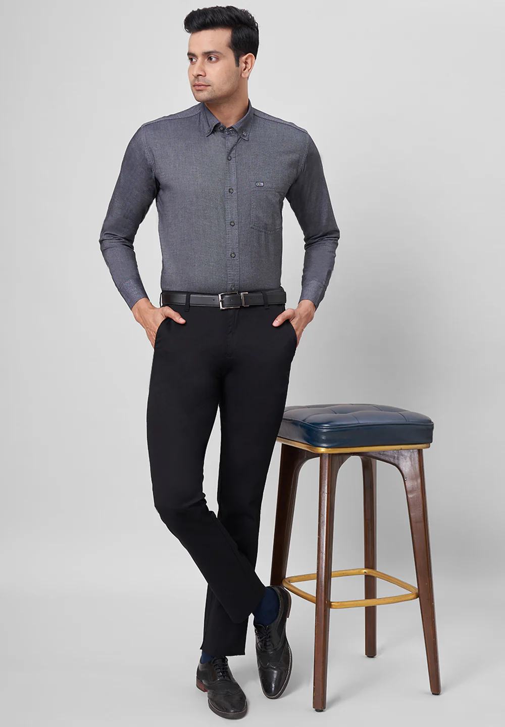 Men Grey Smart Fit Formal Shirt - Image 4