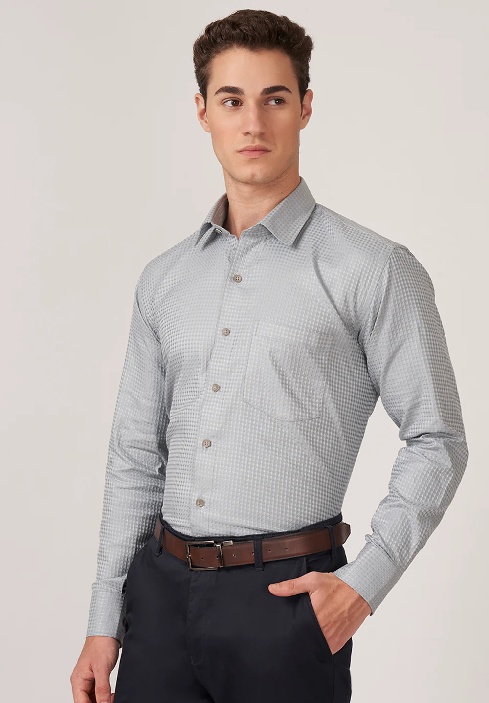 Men Grey Regular Fit Formal Shirt - Image 3