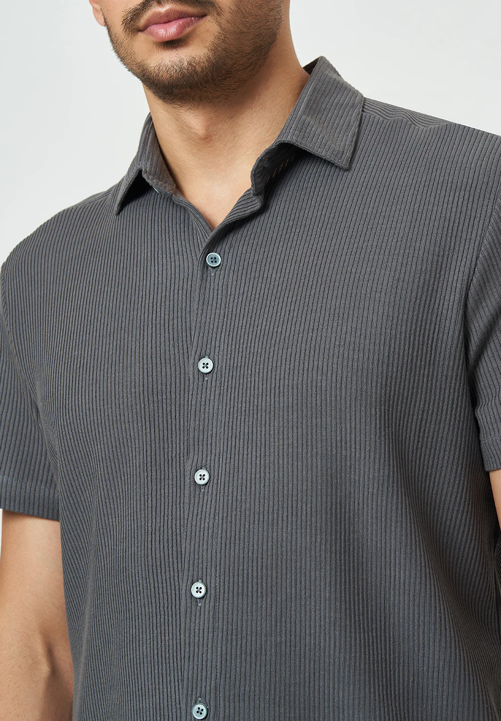 Men Grey Textured Casual Shirt - Image 5